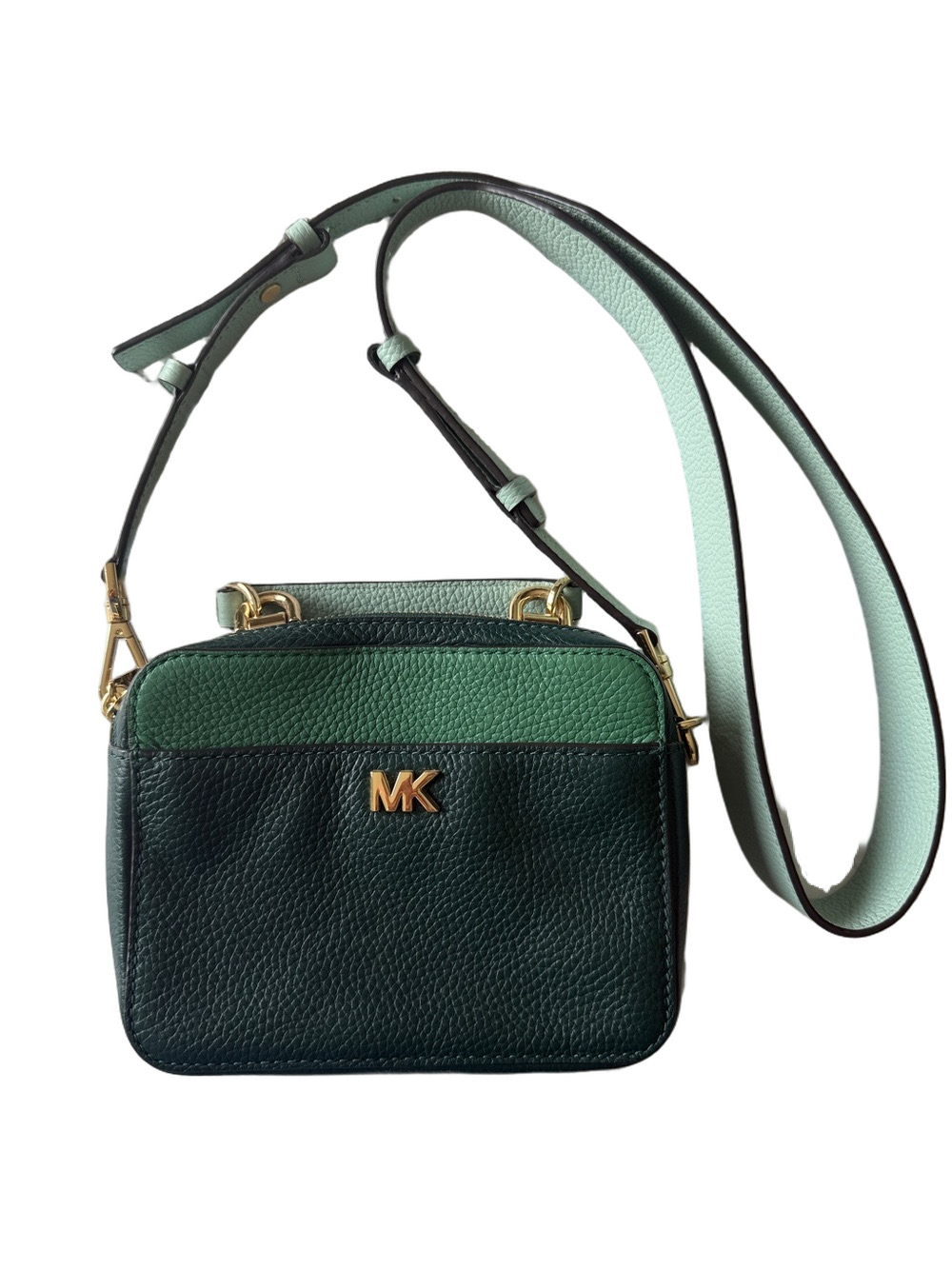 Michael Kors Pebbled Leather Mini Mott Guitar Strap Crossbody Bag Kelly Green MK